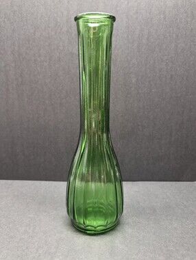9" Hoosier Green Glass Ribbed Bud Vase